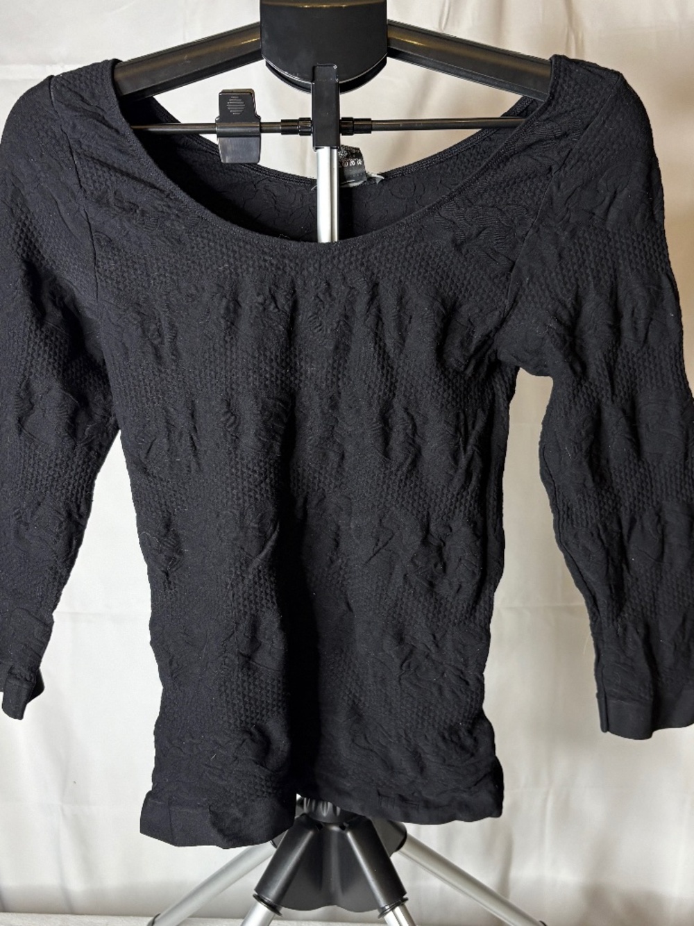 Simply Seamless By Maurice Sasson Blouse Black Long Sleeve Textured Stretch L